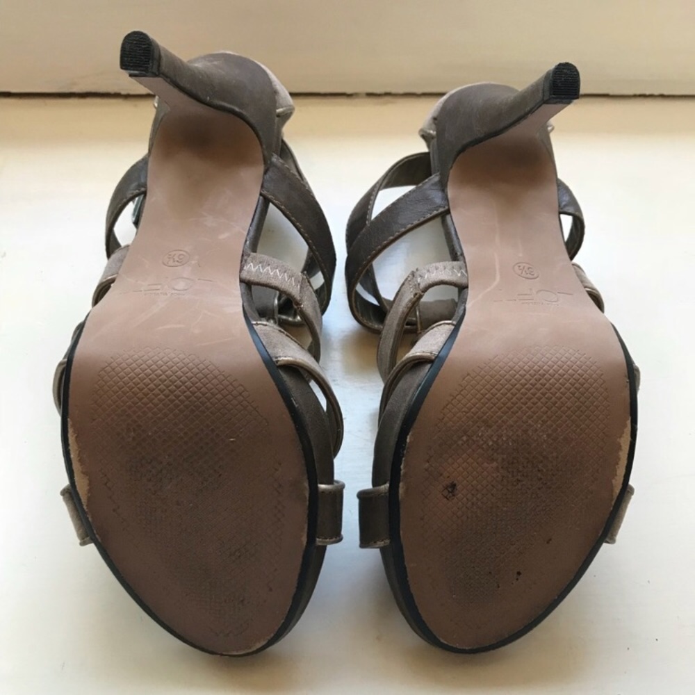 LOFT Leather & Suede Strappy Heels in Brown/Taupe - Picture 5 of 7